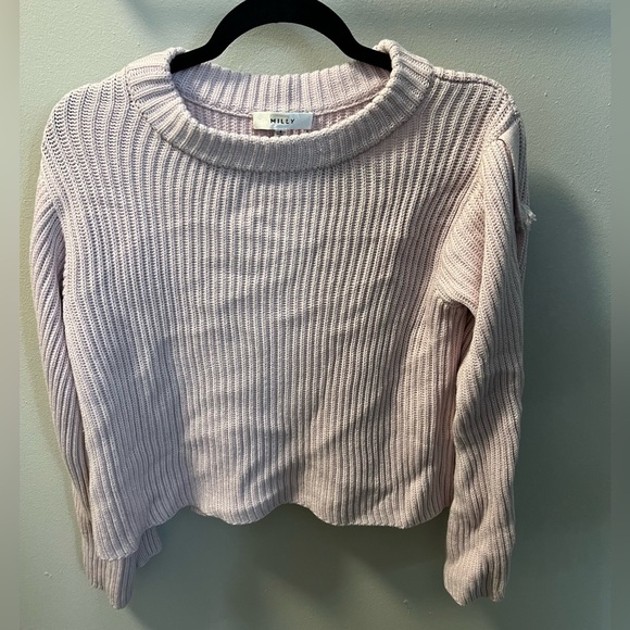 Milly Lavender Sweater pom pom bell sleeve wool blend knit size small - Picture 4 of 8